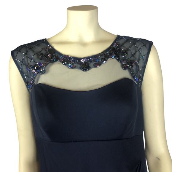 DAVID'S BRIDAL long beaded illusion cap-sleeve dress size 12 - Picture 4 of 17